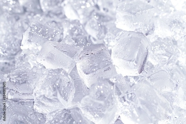 Fototapeta Ice Cube Background. Texture of Crushed Ice in White Heap, Top View with Copy Space