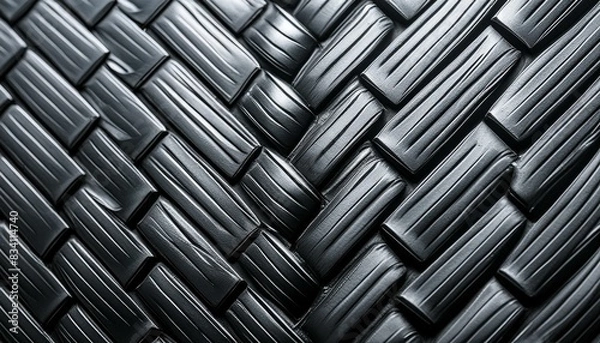 Fototapeta Detailed macro shot of sleek textured charcoal metal diamond pattern.