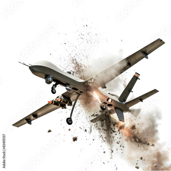 Fototapeta Drone explosion in the air isolated on a transparent background 