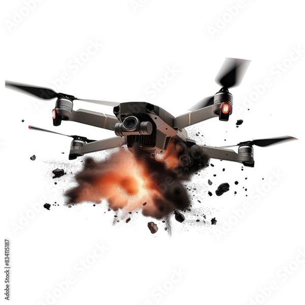 Fototapeta Drone explosion in the air isolated on a transparent background 
