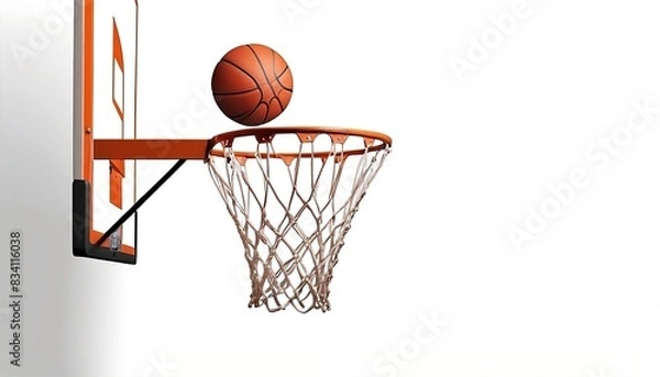Fototapeta Basketball hoop on backboard and ball isolated on white created with generative ai	