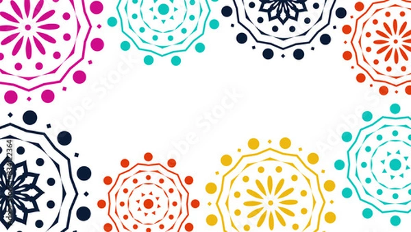Fototapeta Vector. Web banner, poster, cover, splash screen, social media, backgraund with copy space for your text. Perforated bright patterns Papel Picado, floral pattern. National Hispanic Heritage Month. 