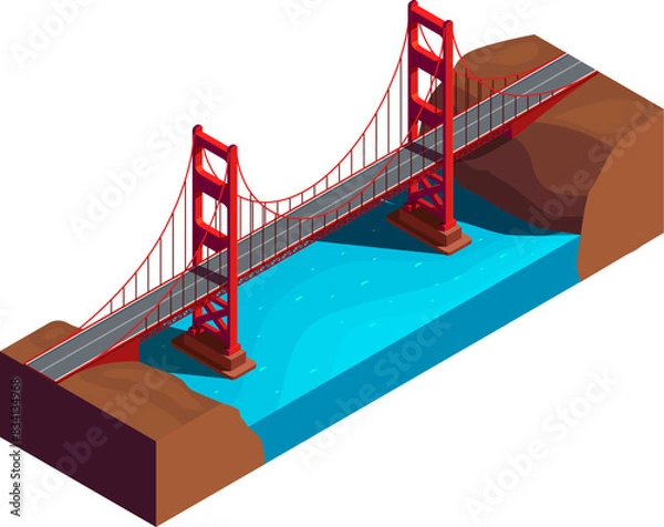 Fototapeta isometric golden gate bridge in san francisco, vector illustration