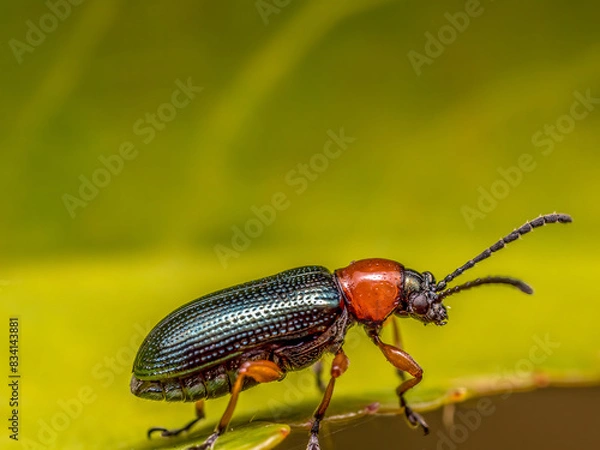 Fototapeta Cereal leaf beetle on a green leaf