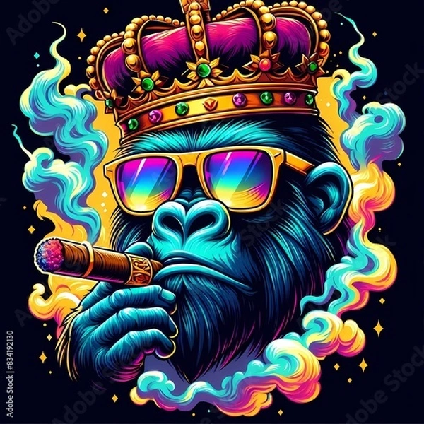 Fototapeta King Gorilla Crowned Ape with Sunglasses and Cigar