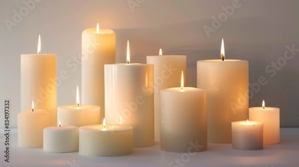 Fototapeta lit candle kit on white background