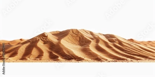 Fototapeta A large sandy hill rises from the arid desert floor, surrounded by vast expanse of sand and rock formations