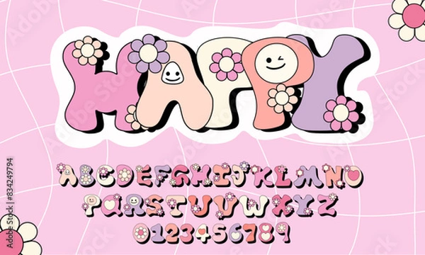 Obraz retro flower alphabet, retro font letters, cute retro font, 90s retro font, retro font alphabet, cool . retro font, retro font letters