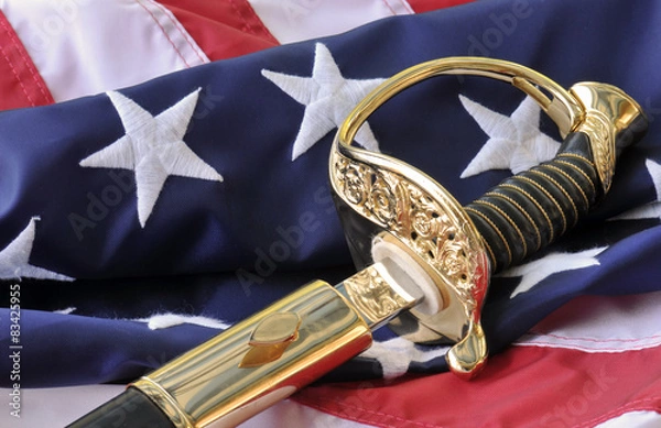 Obraz Sabre and flag - patriotic symbols of the USMC.