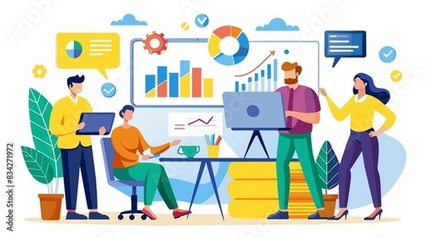 Fototapeta Data analysis fuels data-driven growth strategies. Combining data with financial planning allows businesses to identify opportunities and invest for sustainable growth.