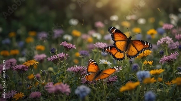 Fototapeta  The delicate dance of butterflies amidst a field of wildflowers ai_generated