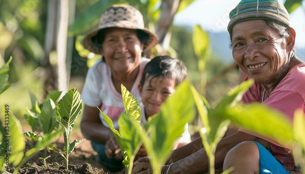 Obraz Family reforesting, climate change