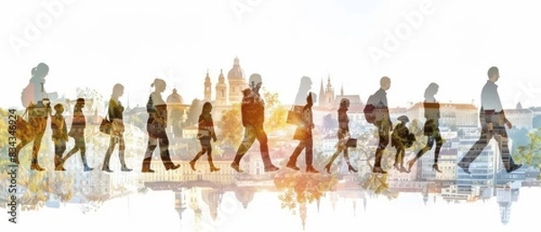 Fototapeta family banner with double exposed collage on a white background
