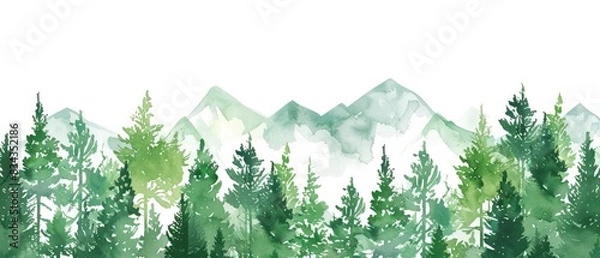 Obraz illustrated watercolored green landscape with simple composition and white background

