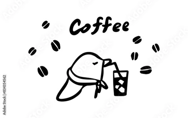 Fototapeta 動物のドリンク挿絵（ペンギン・コーヒー）