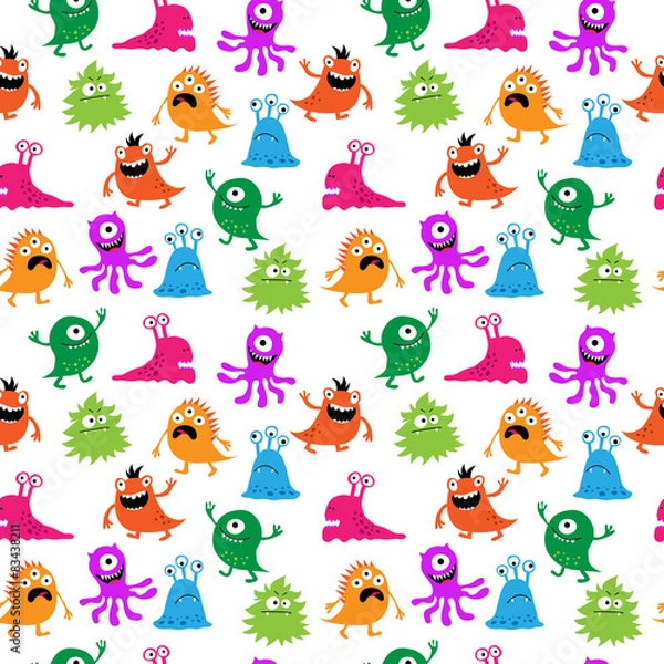 Obraz Decorative seamless pattern with multi-colored monsters