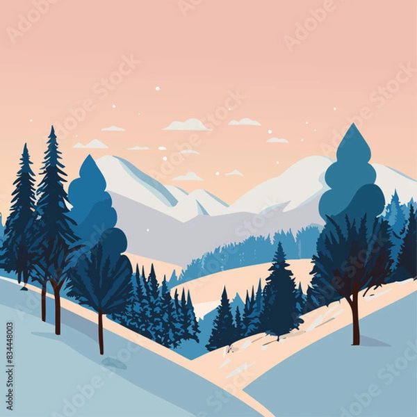 Obraz Vector winter landscape with mountains