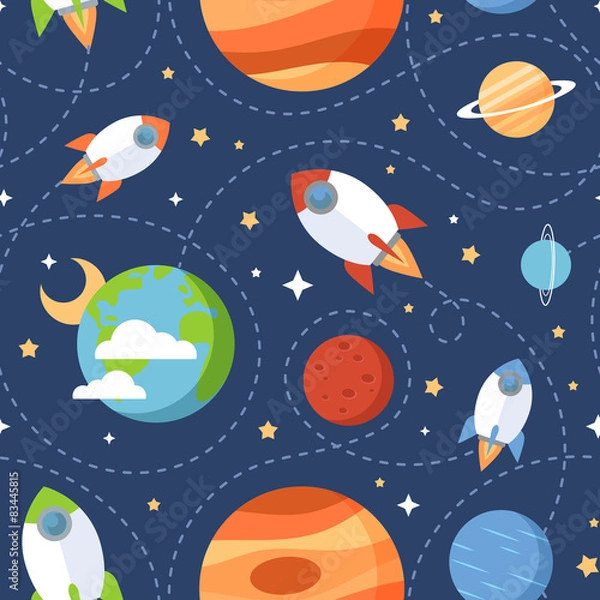 Fototapeta Seamless children cartoon space pattern