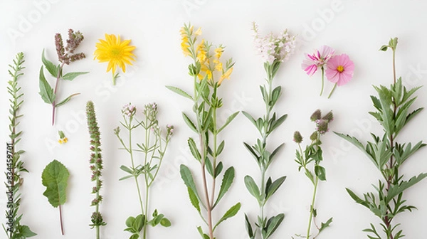 Fototapeta Drawn wild flowers on a white background ,generative ai