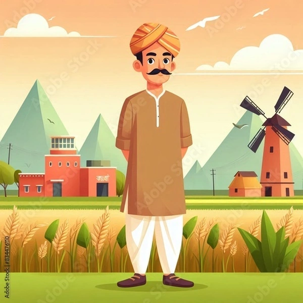 Obraz Indian farmer cartoon 