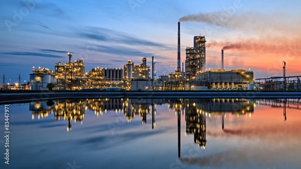 Obraz Rafineria ropy o zmierzchu. HDR - wysoki zakres dynamiki