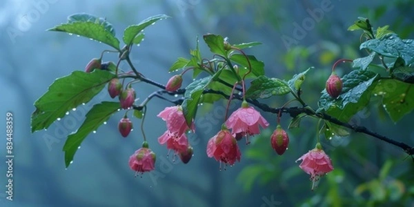 Fototapeta After the first day of rain, rare flowers can be seen in the ancient forest