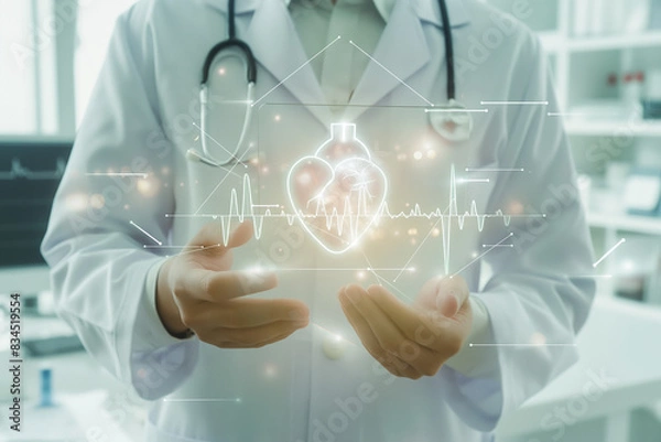 Fototapeta World heart day. Doctor hands holding healthy heart organ anatomy. Heart disease Awarness, heart transplant or organ donation concept. Cardiological checkup and treatment.