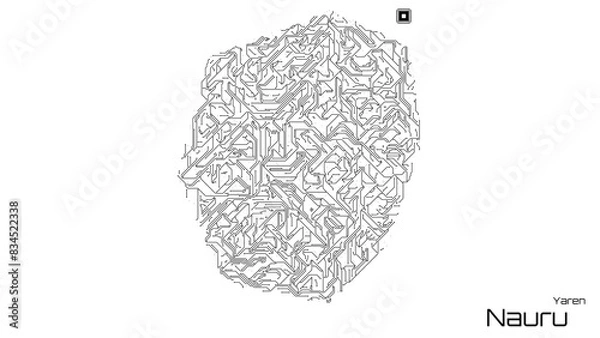Obraz Nauru, with its capital city of Yaren, is represented as a microchip with a central processing unit. A technological representation of the country's outline. White background.
