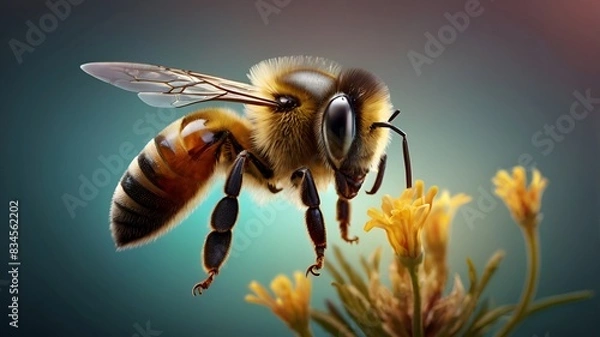 Fototapeta Granater Ai A bee perched on a yellow flower, collecting nectar. 