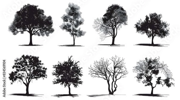 Obraz Tree silhouette set. CAD Drawing on white background