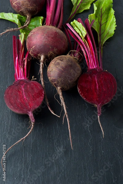 Obraz Bunch of whole beetroots farm fresh on dark background