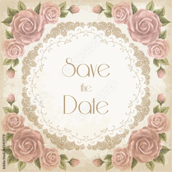 Obraz Vintage wedding invitation with roses