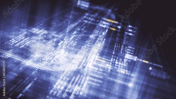 Fototapeta Futuristic screen display matrix, hi-tech digital data telemetry with encrypted numbers, display dynamic background for computer desktop screen display format
