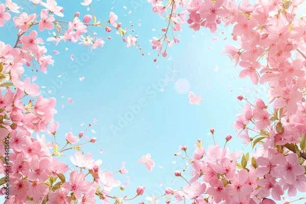 Obraz Pink cherry blossoms on a tree branch in spring