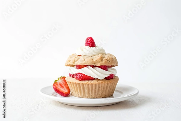 Fototapeta Strawberry Shortcake on a White Plate