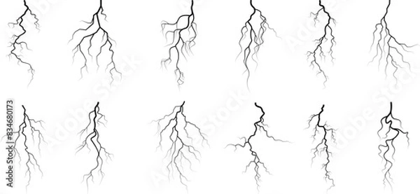 Obraz Vector lightning silhouettes set. Thunderstorm design. Vector illustration	