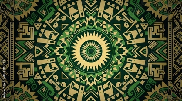Fototapeta seamless pattern of an Aztec design pattern, light green , Kelly green and forest green colors