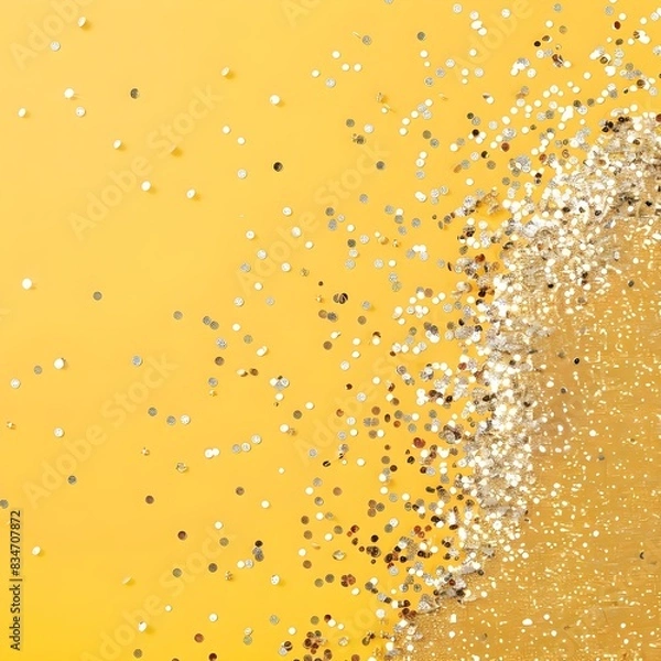 Fototapeta a wallpaper background of gold glitter on a yellow background. abstract backgrounds