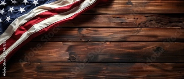 Obraz American flag on rustic wooden background, symbolizing patriotism, freedom, and national pride with a vintage, rustic feel.