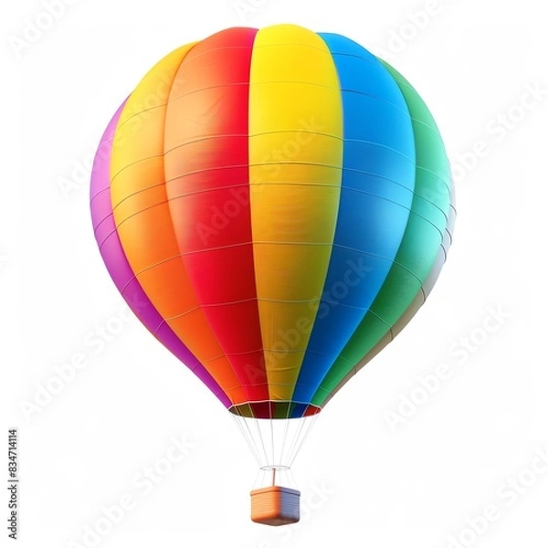 Fototapeta A vibrant, colorful hot air balloon floats against a white background.  The balloon is a symbol of adventure and exploration.