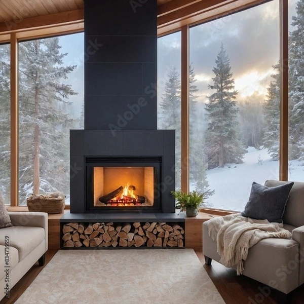 Obraz living room with fireplace