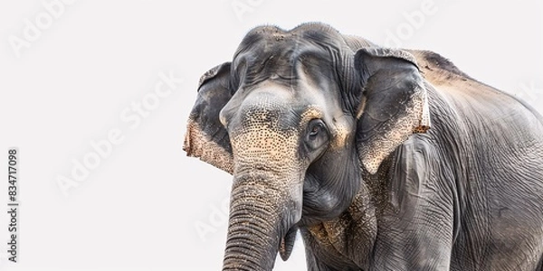Fototapeta A solitary Asian elephant stands alone against a blank canvas.