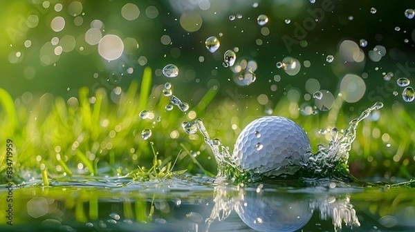 Obraz Golf ball splashes into grass