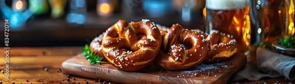 Fototapeta A delicious, fresh pretzel is the perfect snack to enjoy with a cold beer.