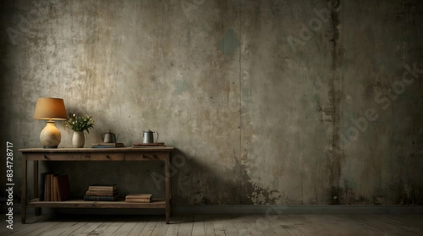 Fototapeta aged paper background with a grungy concrete wall and vintage empty wallpaper, creating a layered and nostalgic visual