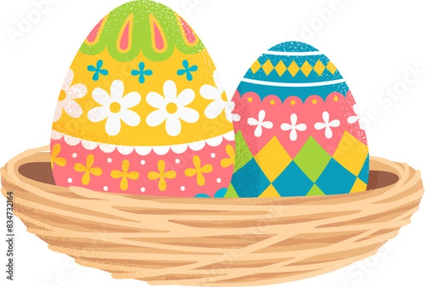 Fototapeta Happy easter eggs in the nest