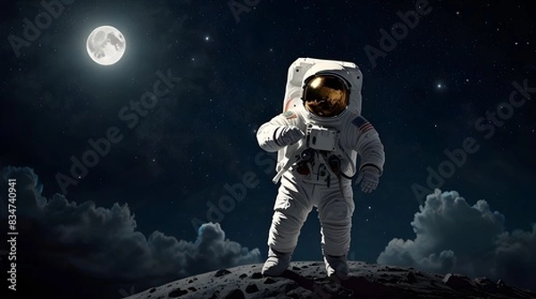 Fototapeta Dancing astronaut on the background of the moon and spce.generative.ai
