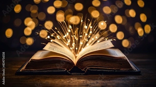 Fototapeta open magical old book. open book with magical glow