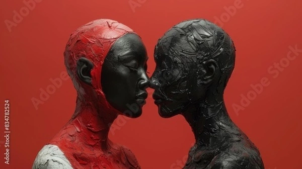 Fototapeta A symbolic representation of Yin and Yang in human form, showing two figures intertwined, embodying opposite yet complementary qualities
