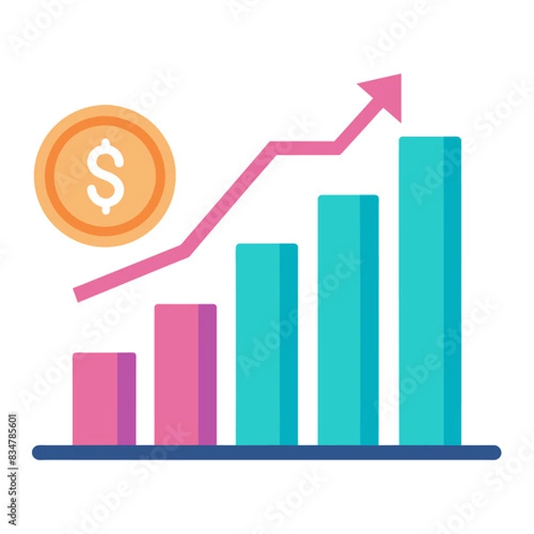 Fototapeta Financial growth chart with rising dollar symbol, arrow, graph, profit, business, success, and more